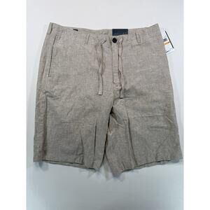 Perry Ellis Mens Drawstring Linen Blend Beige Shorts Size 33 NWT